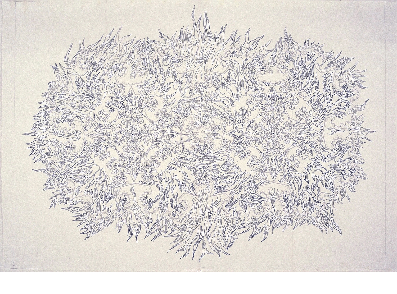 Flame drawing (with two focal points), 1995, design for carpet, magic marker on paper, 190x260 cm